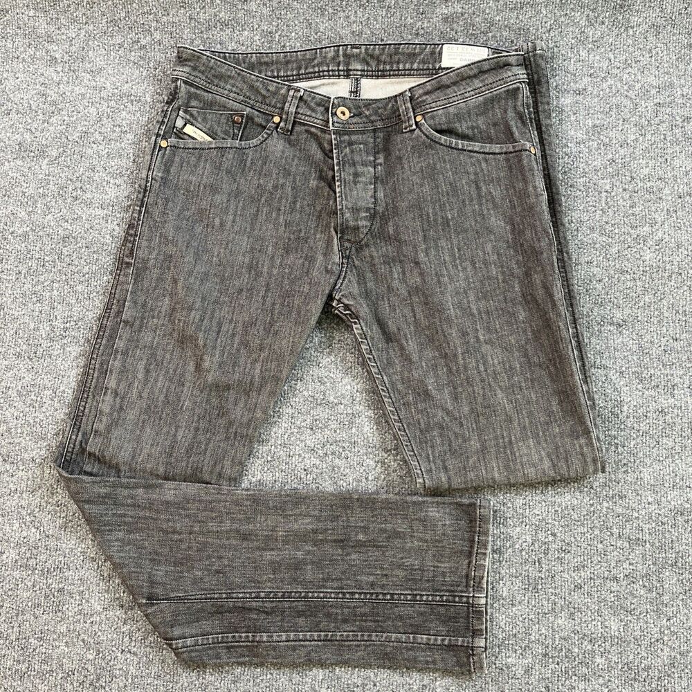 Diesel Darron Jeans Regular Slim Tapered Black Gray 08821 Button Front  33 x 30